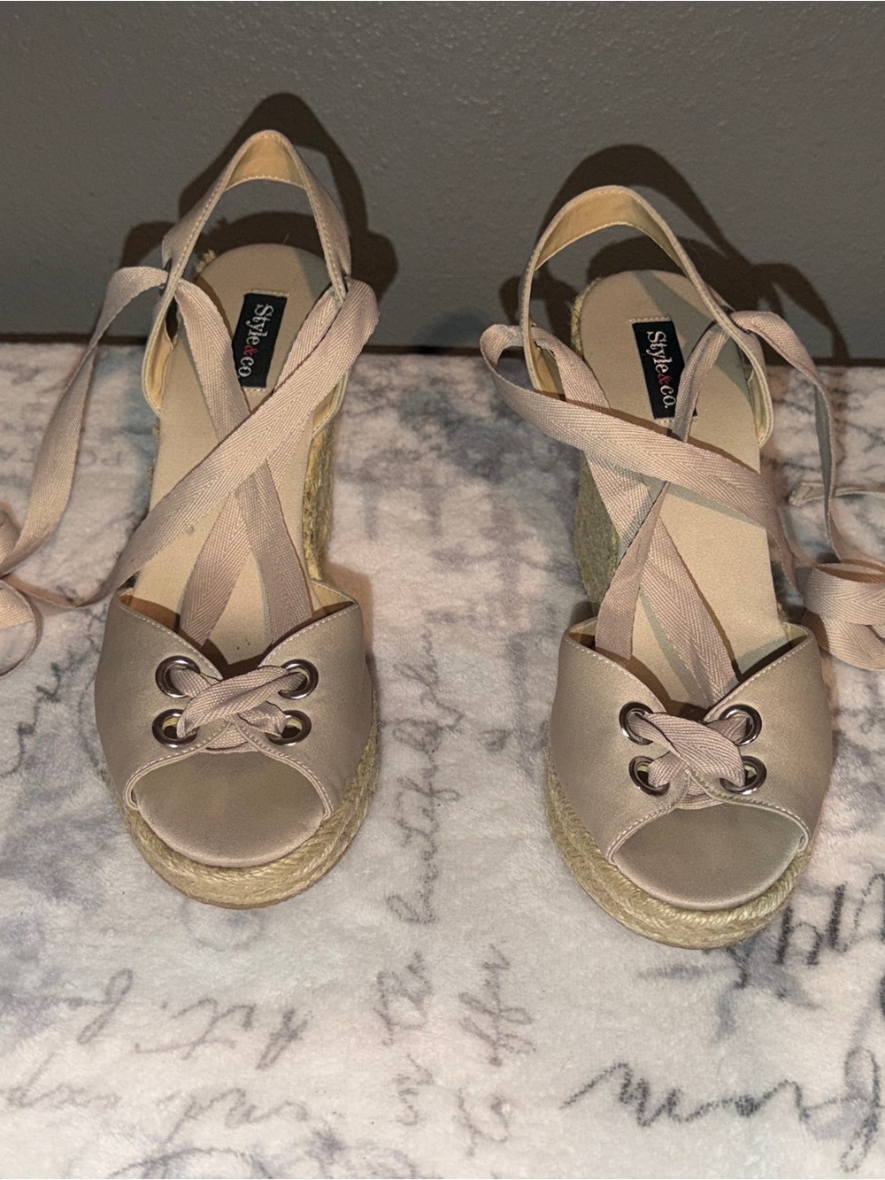 Style & Co. Blush Pink Espadrille Wedge Sandals with Wrap Ties